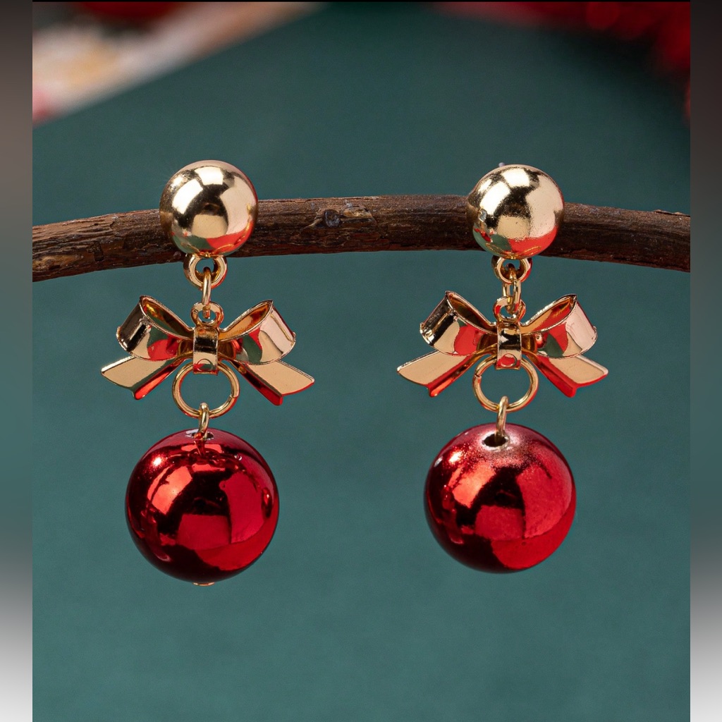Chic Gold And Red Bow Earrings
